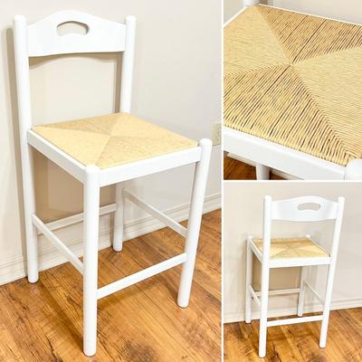 24” White Wood Barstools With Rush Seats
