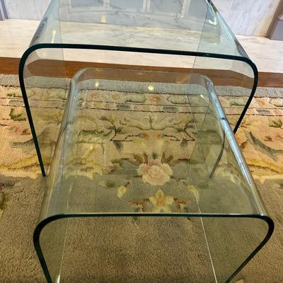 Set of Two (2) Curved Heavy Glass Nesting Side Tables