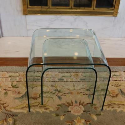 Set of Two (2) Curved Heavy Glass Nesting Side Tables