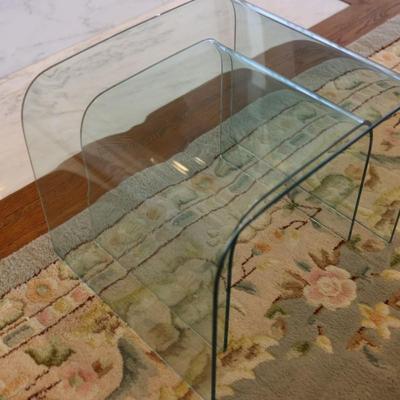Set of Two (2) Curved Heavy Glass Nesting Side Tables