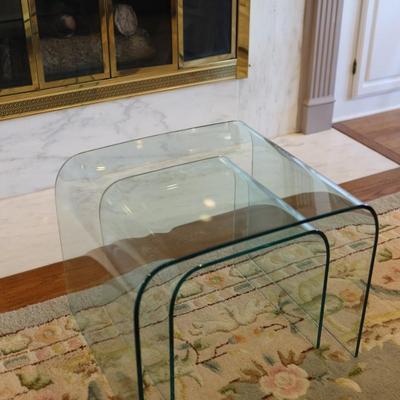 Set of Two (2) Curved Heavy Glass Nesting Side Tables