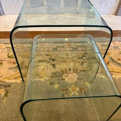 Set of Two (2) Curved Heavy Glass Nesting Side Tables