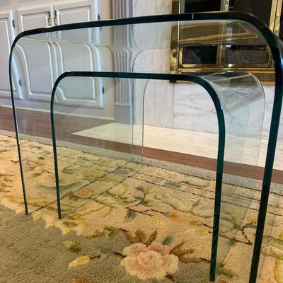 Set of Two (2) Curved Heavy Glass Nesting Side Tables