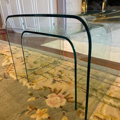 Set of Two (2) Curved Heavy Glass Nesting Side Tables