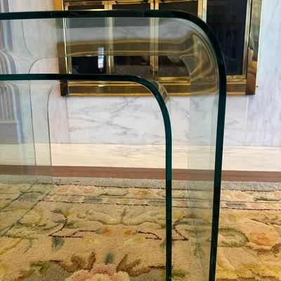 Set of Two (2) Curved Heavy Glass Nesting Side Tables