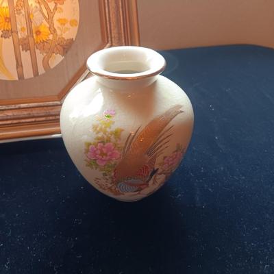 LIN-ART PICTURE AND 2 MATCHING VASES
