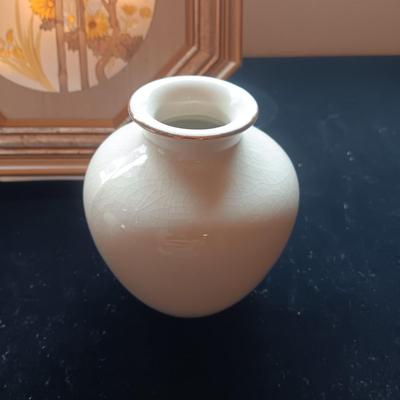 LIN-ART PICTURE AND 2 MATCHING VASES