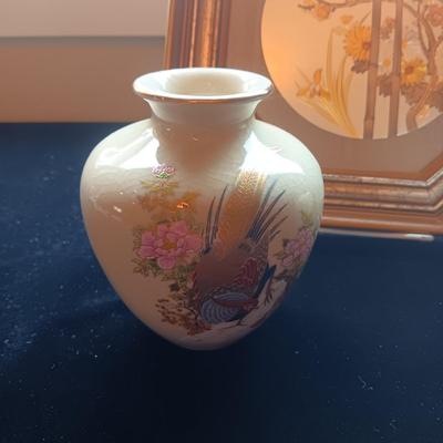 LIN-ART PICTURE AND 2 MATCHING VASES