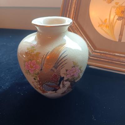 LIN-ART PICTURE AND 2 MATCHING VASES