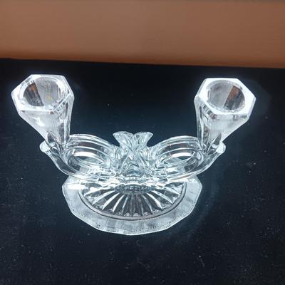 GLASS CANDLE HOLDER, LEFTON AND SMALL HAND PAINTED VASES