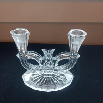 GLASS CANDLE HOLDER, LEFTON AND SMALL HAND PAINTED VASES