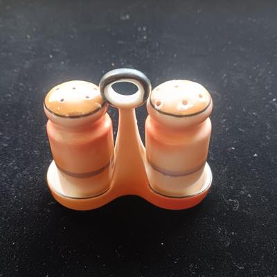 HAND PAINTED DISH AND SALT/PEPPER SHAKERS