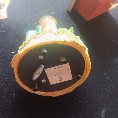 3 MUSIC BOXES, LADY FIGURINE AND CANDLE HOLDER