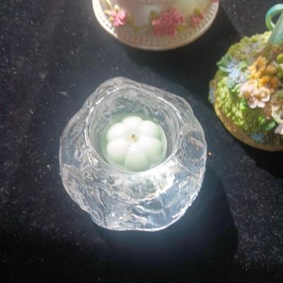 3 MUSIC BOXES, LADY FIGURINE AND CANDLE HOLDER