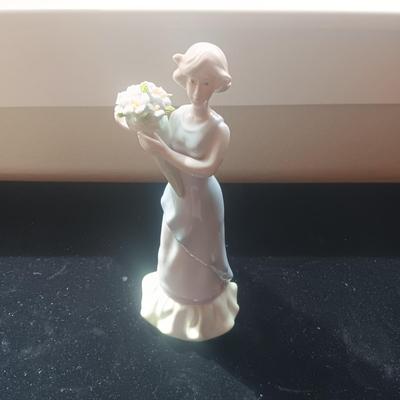 3 MUSIC BOXES, LADY FIGURINE AND CANDLE HOLDER