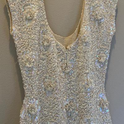 Gene Shelly Fully Sequin & Beaded White Evening Dress & Beaded Clutch