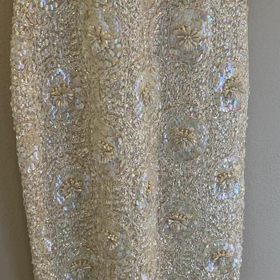 Gene Shelly Fully Sequin & Beaded White Evening Dress & Beaded Clutch