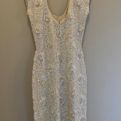 Gene Shelly Fully Sequin & Beaded White Evening Dress & Beaded Clutch