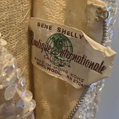 Gene Shelly Fully Sequin & Beaded White Evening Dress & Beaded Clutch