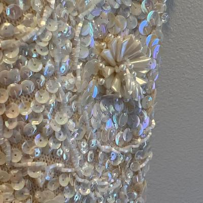 Gene Shelly Fully Sequin & Beaded White Evening Dress & Beaded Clutch