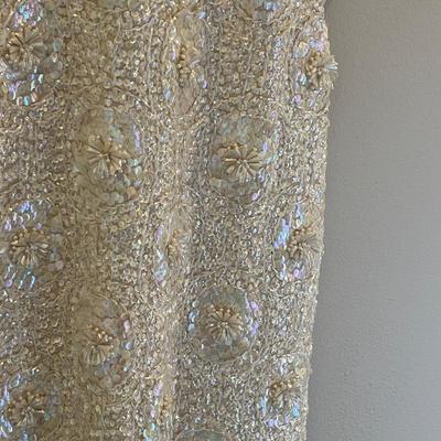 Gene Shelly Fully Sequin & Beaded White Evening Dress & Beaded Clutch