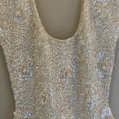 Gene Shelly Fully Sequin & Beaded White Evening Dress & Beaded Clutch