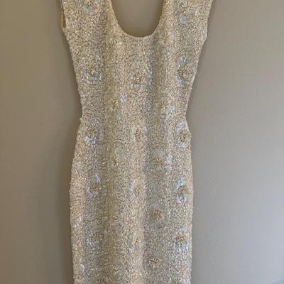 Gene Shelly Fully Sequin & Beaded White Evening Dress & Beaded Clutch
