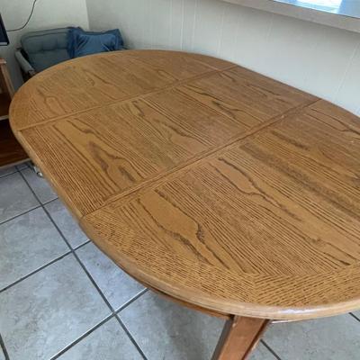 Vintage Solid Oak Dining Table with One Leaf