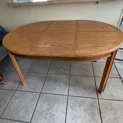 Vintage Solid Oak Dining Table with One Leaf