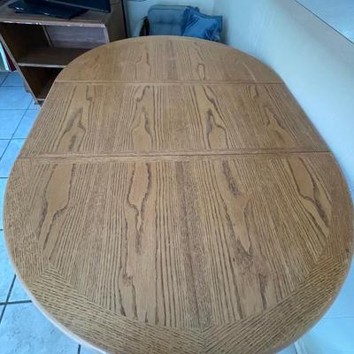 Vintage Solid Oak Dining Table with One Leaf