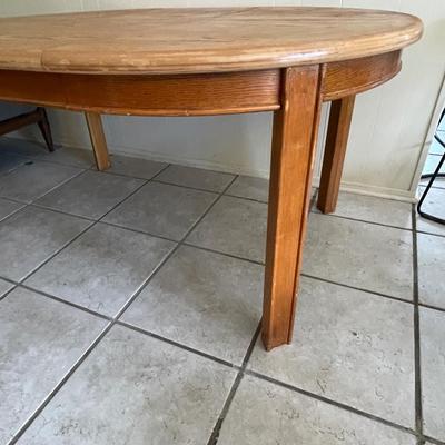 Vintage Solid Oak Dining Table with One Leaf