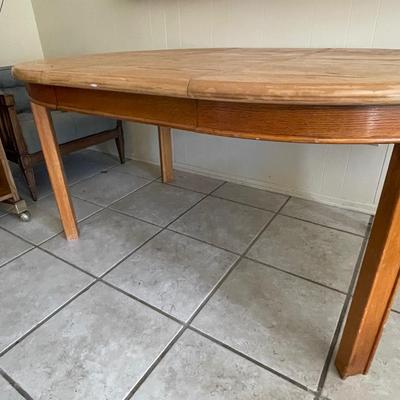 Vintage Solid Oak Dining Table with One Leaf