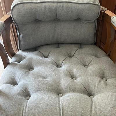 Two Vintage Modern Geometric Barrel Back Tufted Club Chairs