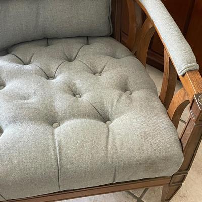 Two Vintage Modern Geometric Barrel Back Tufted Club Chairs