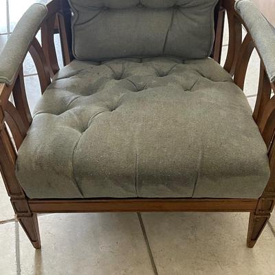 Two Vintage Modern Geometric Barrel Back Tufted Club Chairs