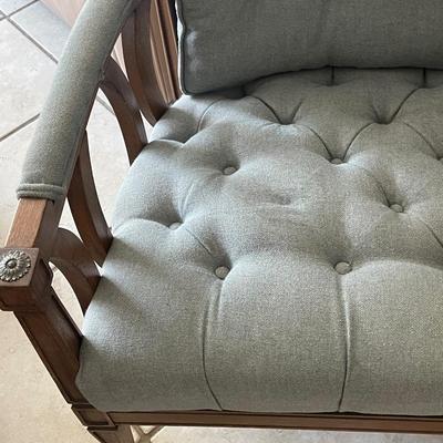 Two Vintage Modern Geometric Barrel Back Tufted Club Chairs