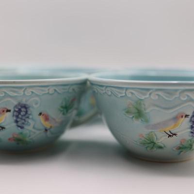 Zell Baden MAJOLICA Birds & Grapes (4) Snack Plates with (4) Teacups, Germany