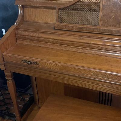 Gorgeous Wurlitzer Piano with Storage Bench and Brass Feet