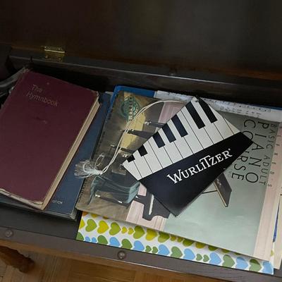 Gorgeous Wurlitzer Piano with Storage Bench and Brass Feet