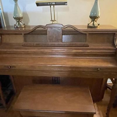 Gorgeous Wurlitzer Piano with Storage Bench and Brass Feet