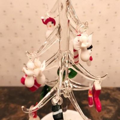 Lot #74 Lot of 2 Glass Christmas Trees - mirrored base - hanging glass ornaments