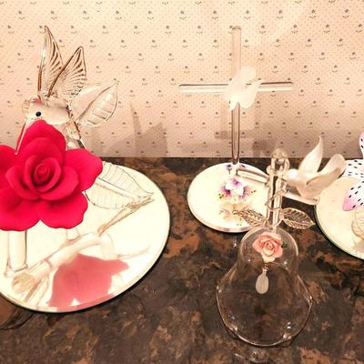 Lot #76 Lot of 4 Crystal Figurines on Mirrored bases - one bell