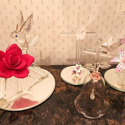 Lot #76 Lot of 4 Crystal Figurines on Mirrored bases - one bell