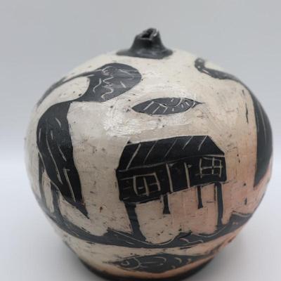 Signed and Titled "Head Full of Ideas" Pottery Vase