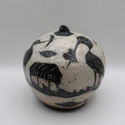 Signed and Titled "Head Full of Ideas" Pottery Vase