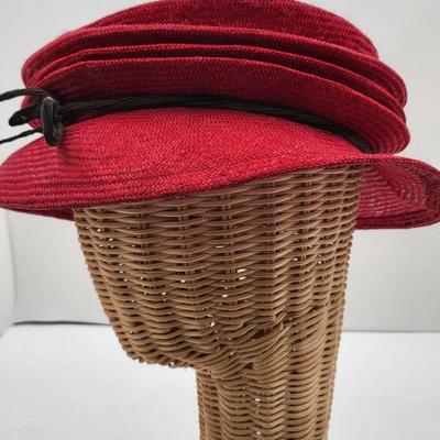 Vintage Viviani Studio Red Weaved Accordian Hat
