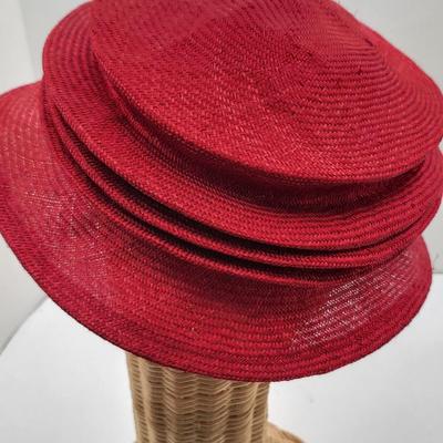 Vintage Viviani Studio Red Weaved Accordian Hat