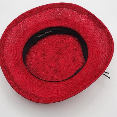Vintage Viviani Studio Red Weaved Accordian Hat