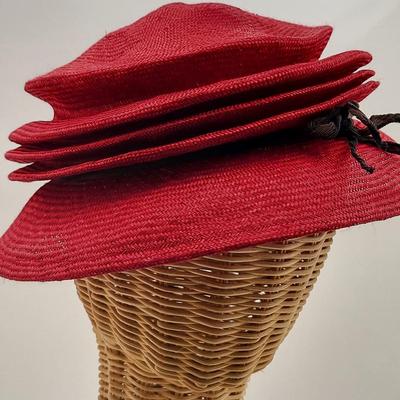 Vintage Viviani Studio Red Weaved Accordian Hat