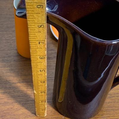 MCM Tackett Serving Pitcher, Cup and Saucers Mid Century Lot
